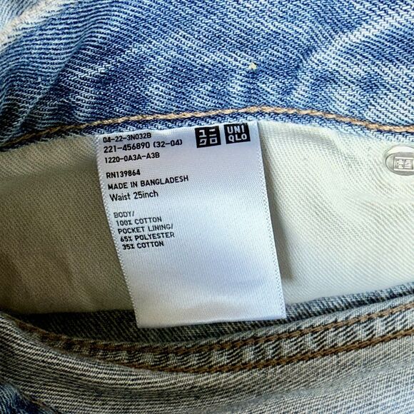 EUC Uniqlo Shorts Womens 25 Blue Denim Jean High Rise Cutoff Distressed Pockets - Picture 4 of 14
